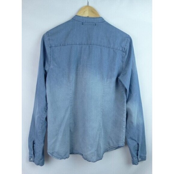 Grace Elements Women's Shirt Size Medium Blue Ruffle Long Sleeve Button Down Top - Picture 8 of 9